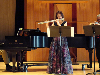 Patricia Julien on stage with Tom Cleary and Ray Vega